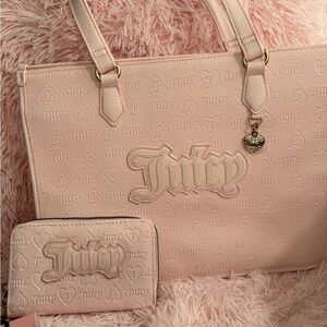 Juicy Couture Pale Pink Embossed Logo Tote with Matching Wallet